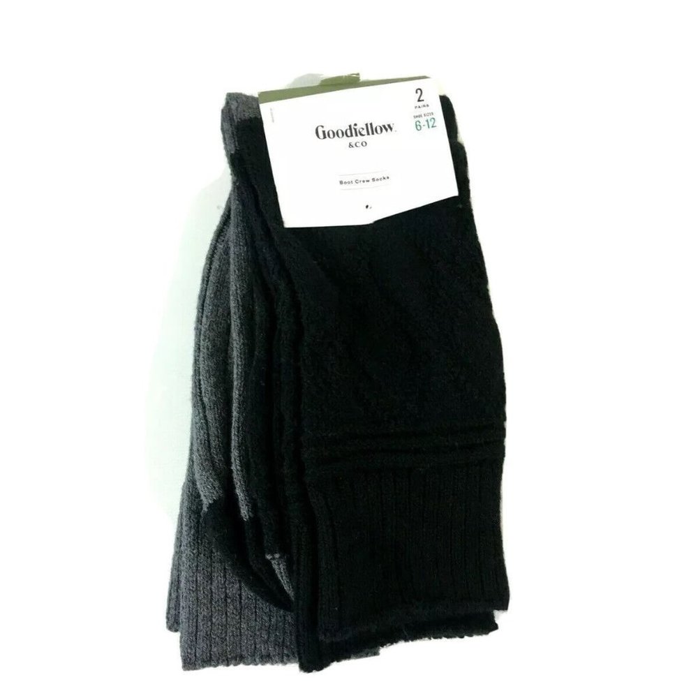 Goodfellow Mens Boot Crew Socks 6-12 Gray Black 2 Pairs